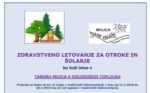 Zdravstveno letovanje v Taboru mladih Mojca v Dolenjskih Toplicah
