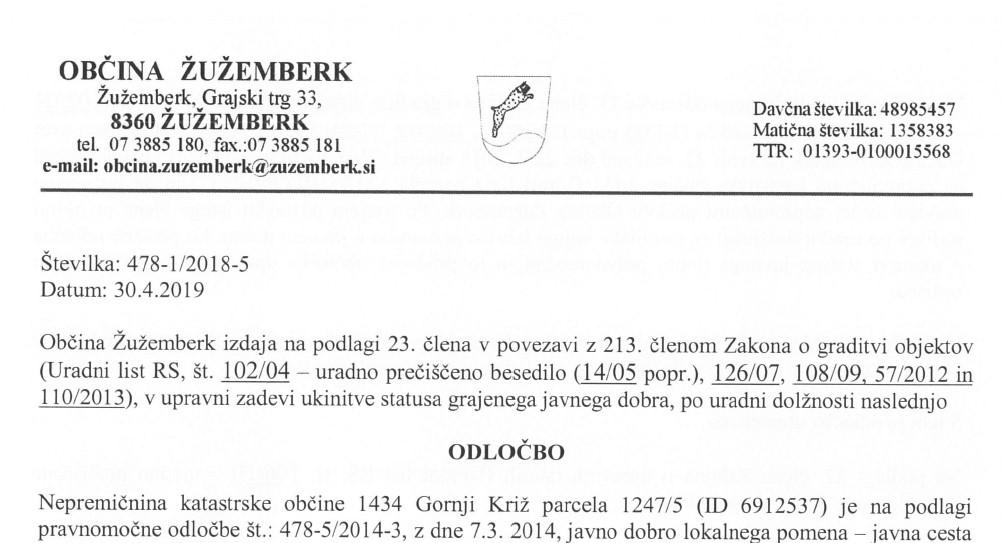 Odločba o ukinitvi javnega dobra in namera o prodaji